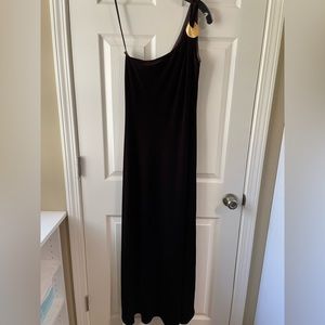 Black velvet off shoulder formal